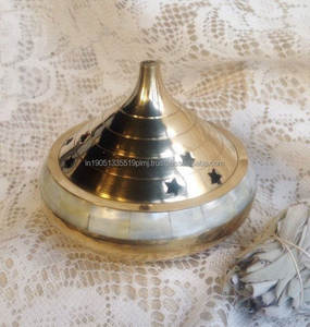 Brûleur d'encens en laiton doré personnalisé en gros de haute qualité avec incrustation de vadrouille Porte-encens en laiton en gros Porte-parfum de luxe - Product Image 3