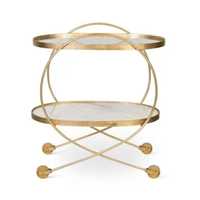 Chariot de bar ovale de luxe doré à 2 niveaux avec miroir en verre, chariot de service vintage en filigrane avec roulettes, mobilier de bar à domicile, décoration