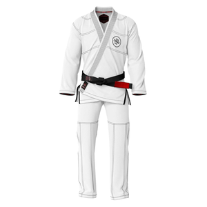 Uniforme de BJJ Blanco, 100% Algodón, Tejido Perla, Transpirable, Corte Regular, para Adultos, Incluye Cinturón Negro, Marca Privada - Product Image 1