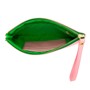 Women's Light Pink and Green Clutch <b>Wristlet</b> Pouch Zipper Cosmetic Bag Portable Makeup Organizer Travel Accessory Bag - Product Image 5