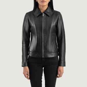 Veste en peau de mouton véritable Vixen Black Classic Collar, respirante, coupe-vent, fermeture éclair sur le devant, 100% polyester, hiver, printemps, automne - Product Image 2