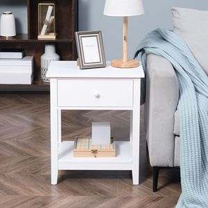 Tavolino Laterale Moderno a 2 Ripiani Bianco con Cassetto e Ripiano Portaoggetti, Tavolino Contemporaneo per Arredamento Soggiorno - Product Image 5