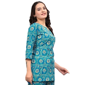 Ensemble coordonné pour femmes Kiran Nexus, tissu microfibre écologique, col rond, imprimé marron, haute qualité, grande taille, vente en gros - Product Image 1