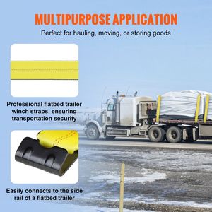 Sangles de treuil 4 po x 30 po avec capacité de charge de 6 000 lb et résistance à la rupture de 18 000 lb, attaches à cliquet à crochet plat pour camions à plateau et marchandises - Product Image 3