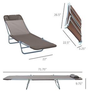 Chaise longue pliante marron à 5 positions inclinables pour l'extérieur, la piscine et le bronzage - Product Image 1