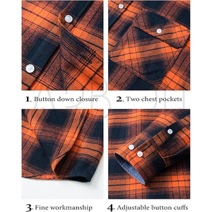 Bon Fournisseur, Nouvelle Collection, Nouveau Design, Chemise en Flanelle à Carreaux Orange et Noir, Manches Longues, Boutonnée, Style Casual, avec Deux Poches - Product Image 6