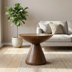 Table d'appoint ronde en bois faite à la main, design mid-century, meubles de salon - Product Image 2