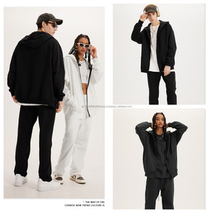 Peso pesado Venta caliente 445gsm 65% algodón 35% poliéster Tallas grandes Ropa unisex Ropa de calle Lisa personalizada Sudaderas con capucha con cremallera - Product Image 2