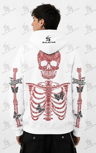 เสื้อฮู้ดผู้ชาย SALSTAR สีขาว สไตล์โกธิค ซิปหน้า ลายพิมพ์หัวกะโหลกและผีเสื้อ ทรงปกติ เสื้อสเวตเตอร์ถักสำหรับฤดูใบไม้ร่วง - Product Image 4