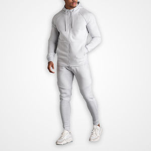 Men's <b>White</b> Hooded Tracksuit Full Zip Sweatshirt <b>Jogger</b> Set Solid Color Casual Wear Breathable Polyester Autumn Outfit - Product Image 2