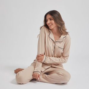 Pyjama trois-quarts col en V Vietnamien, service OEM ODM, doux et respirant, 100% coton biologique pour femme - Product Image 3