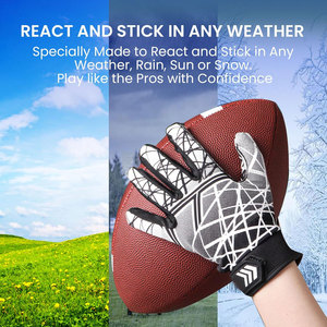 Gants de football américain pour jeunes, gants de receveur durables, respirants et flexibles pour enfants, garçons et filles, en blanc et noir - Product Image 5