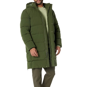 Long <b>Quilted</b> Winter Jacket Men Olive Green Full Sleeve Zipper Closure Stand Collar Thick Polyester <b>Wadding</b> Solid Color - Product Image 4