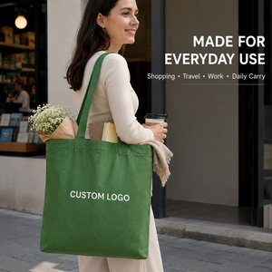 Wholesale Custom Logo <b>Large</b> Capacity Reusable Shopping <b>Bag</b> Daily Travel Work Green <b>Canvas</b> Tote <b>Bag</b> with Durable Handles - Product Image 2