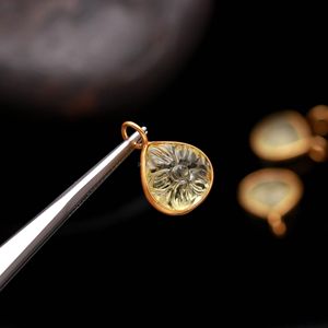 Colgante de cuarzo limón natural tallado a mano con forma de flor, piedra preciosa de plata de ley 925, amuleto de cuarzo limón para la fabricación de joyas, 12 mm - Product Image 5
