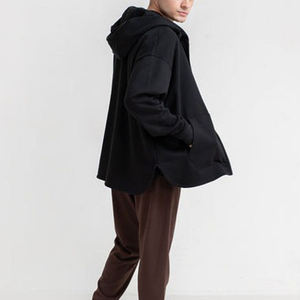 Sweat-shirt à capuche zippé noir pour homme, coupe classique, couleur unie, 100% coton tricoté, vêtement d'automne - Product Image 4