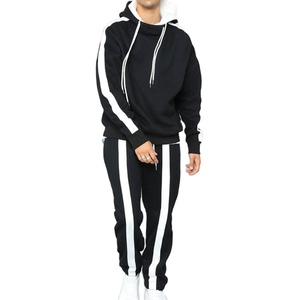 Custom <b>Men's</b> Black <b>White</b> Color Block Tracksuit Pullover Hoodie and Jogger Pants Set Casual Streetwear Sportswear Two Piece Set - Product Image 4