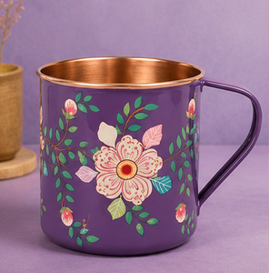 Luxury Hand Painted Floral Pink <b>Copper</b> <b>Mug</b> The gleaming polished <b>copper</b> interior and lip contrast beautifully with the colorful - Product Image 4
