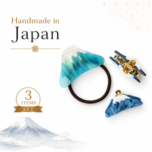 Hecho a Mano en Japón Mt. Set de 3 Accesorios para el Cabello Fuji: Coletero Acrílico y Pinzas para el Cabello para Mujer - Product Image 1