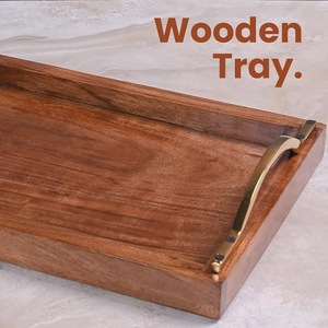 Bandeja de Servir Moderna de Madera de Acacia con Asas de Metal, Diseño Rectangular para Café, Té, Desayuno, Fiestas y Uso en Hoteles - Product Image 2