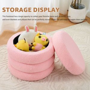 Modern Round Sherpa Footstool Teddy Vanity <b>Stool</b> with Flip Top Tray Upholstered Makeup Chair for Home Decor <b>Storage</b> Ottoman - Product Image 6