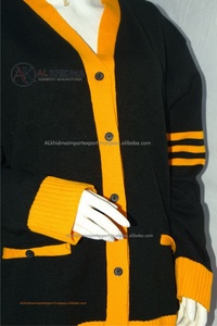 <b>Black</b> Yellow Gold Solid Winter University Staff School <b>Cardigan</b> Sweater Unisex V Neck Button Front Computer Knitted Custom Logo - Product Image 4