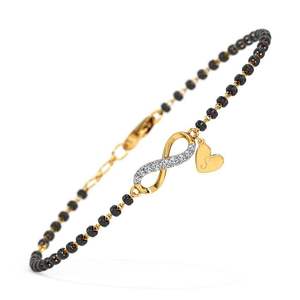 Elegante Brazalete Mangalsutra con Diamantes Infinitos Chapado en Oro con Dije Negro, Brazalete Mangalsutra Moderno, Joyería Fina - Product Image 1