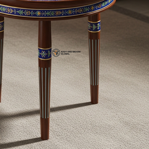 Mesa de Centro de Madera Minakari Hecha a Mano de Lujo, Taburete con Estampado de Pavo Real Azul Vibrante, Mesa Trípode con Patas de Madera Maciza Premium - Product Image 4