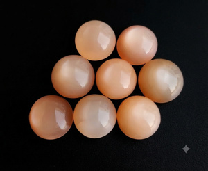 พลอยมูนสโตนสีพีชธรรมชาติทรงกลมแบบหลังแบนสำหรับทำเครื่องประดับ - Product Image 1