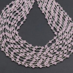 Chaîne de chapelet en quartz rose, perles rondes facettées de 3 mm, fil plaqué argent, vente en gros - Product Image 5