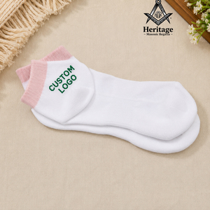 HMR Custom Alpha Kapa Women White Pink Ankle Ribbed Sports Socks Two Tone Stripe Comfortable Stretch <b>Machine</b> Wash - Product Image 1