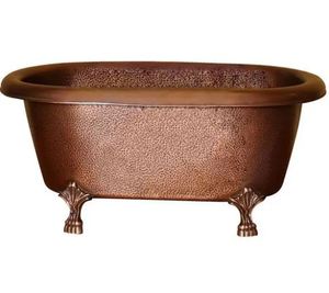 Baignoire ovale autoportante en cuivre martelé à double rebord avec base à jupe pour salle de bain domestique - Product Image 6
