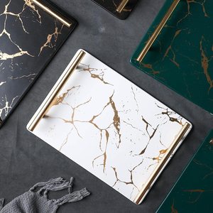 Luxury <b>White</b> Marble Serving Tray Gold Handles Dishwasher Safe Multifunction Kitchen Tableware Platter for Living Room Home Decor - Product Image 6