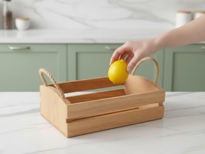 Panier de rangement en bois moderne et écologique avec poignées, durable, multi-usages, boîte de rangement décorative pour garde-manger, buanderie, chambre à coucher - Product Image 6