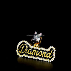 Pendentif en émail noir coloré personnalisé avec nom et lettre Bijoux en diamant plaqué or en émail personnalisé pour chien - Product Image 4