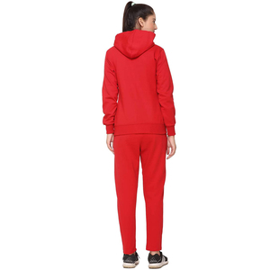 Ensemble de survêtement pour femmes, rouge, à capuche, manches longues, fermeture éclair, couleur unie, style sportif, matière polyester respirante, vêtements d'automne - Product Image 2
