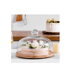 Beautiful pattern Round Glass <b>Cake</b> Platter With Gold Rim And Dome <b>Cover</b> Moon Star Handle Reusable Dessert Display <b>Stand</b> - Product Image 4
