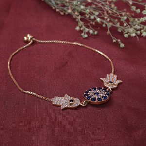 Wholesale Fashion Exquisite Gold Plating Hamsa Hand & Evil Eye Blue Fashionable Fine <b>Bracelet</b> for Unisex Men Women Protection - Product Image 3