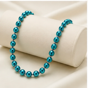 Collar Clásico de Perlas de Vidrio Turquesa, Gargantilla de Cuentas Redondas, Joyería Elegante, Regalo para Mujer - Product Image 4