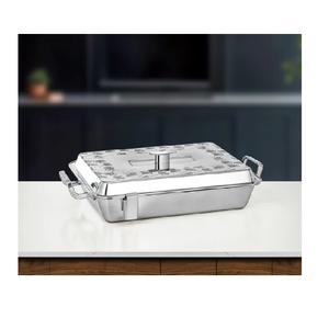 Plat à fondue en acier inoxydable argenté de qualité supérieure avec couvercle, plat rond décoratif parfait pour la maison, la cuisine et l'hôtel - Product Image 1