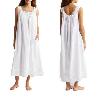 Camisón Corto Blanco de Satén 100% Algodón, con Cierre de Cordón y Bolsillos, para Mujer - Product Image 2