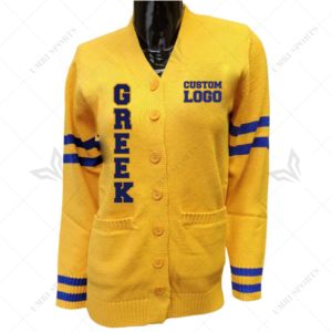 Cardigan en acrylique tricoté personnalisé Sigma Gamma avec lettres grecques en chenille – Vêtements grecs pour sororités et fraternités SGRHO - Product Image 2