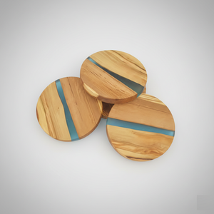 Ensemble de dessous-de-verre modernes en résine et bois, faits à la main, de qualité supérieure, pour la décoration de table à café ou à thé, idéal comme cadeau. - Product Image 1