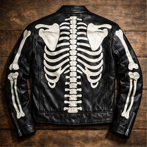 Black Skeleton Bones Leather <b>Biker</b> <b>Jacket</b> Gothic Skull Motorcycle <b>Jacket</b> Factory Wholesale - Product Image 3