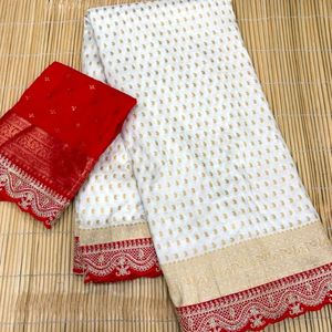 Sari de Diseño Blanco de Georgette Khaddi Puro Premium con Borde Festoneado Intrincado, Precio al por Mayor por Royal Export - Product Image 6