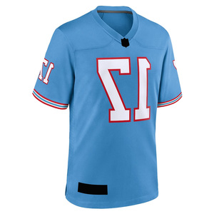 Camiseta de Fútbol Americano Personalizada, Azul Claro, Cuello en V, Manga Corta, Estampado Tackle Twill, Transpirable, con Números de Equipo, para Hombre - Product Image 1