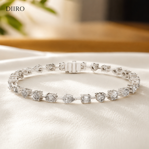 Designer 10K Plated White <b>Gold</b> Tennis Bracelet with Mix Diamond Moissanite Luxury Women's Wedding Bracelet - Product Image 1
