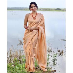 DESGASTE TRADICIONAL BANARASI SAREE DE SEDA SUAVE CON BLUSA SIN COSTURA CHIKU - Product Image 1