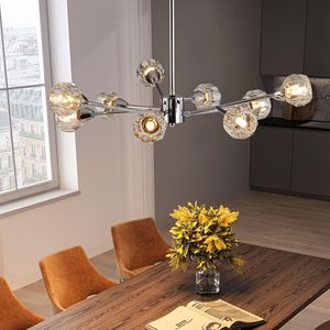 Lustre moderne en cristal chromé de 28 pouces, 9 lumières, suspension pour salon, salle à manger, cuisine - Comprend les luminaires, ampoules non incluses - Product Image 4