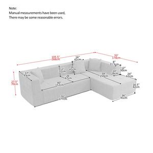 Juego de sofá cómodo con mechones en forma de L modular de 105,5 \ ", sofá de suelo seccional con asiento profundo con chaise para sala de estar - Product Image 4
